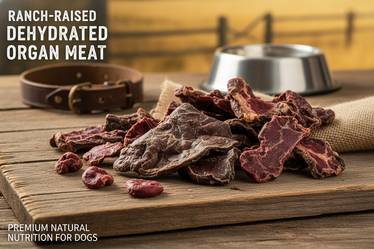 ranch raised dehydrated organ meat dog food.